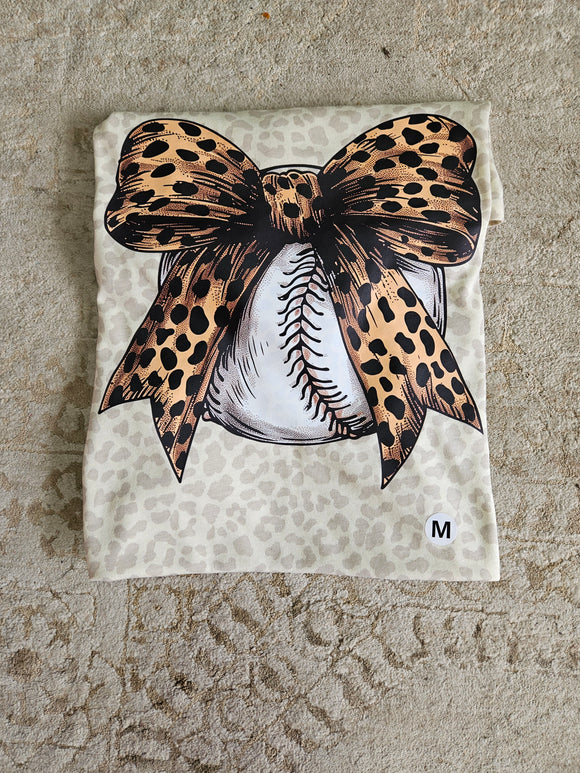 Baseball Leopard Bow on Leopard print tee
