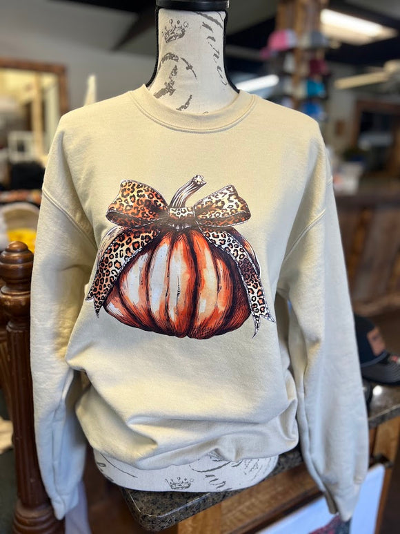 Pumpkin Cheetah Bow Sweatshirt