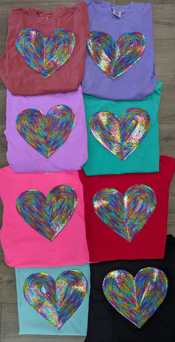 Valentine sequin colored heart t-shirt