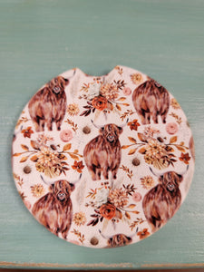 Cow with flowers car coaster